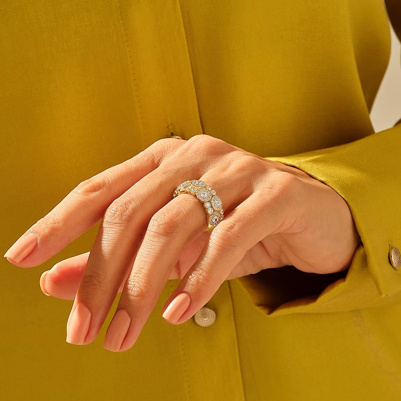 Halo Diamond Circles Statement Ring | 1.2CT Antique Design Chunky Ring