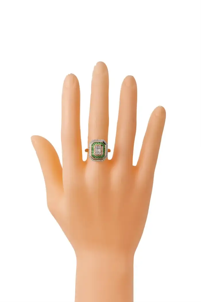Thumbnail: 18K Solid Gold Tsavorite and Diamond Invisible-Set Cluster Ring – 1.22 Carat