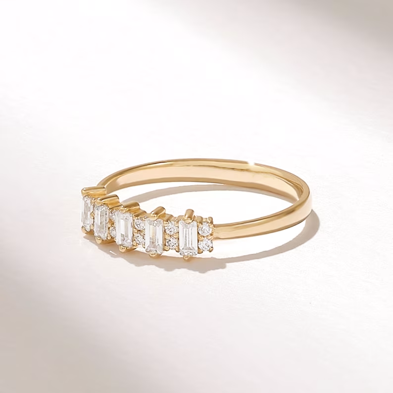 14K Solid Gold Diamond Baguette Wedding Ring | The Karat Store