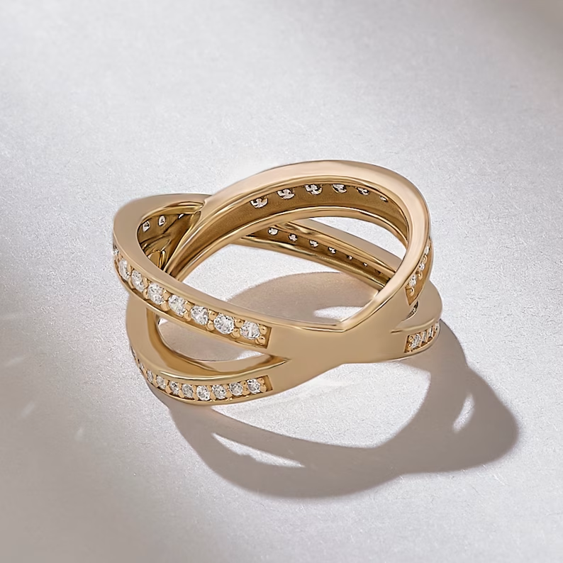 Thumbnail: Yellow Gold Pave Diamond Crossover Band