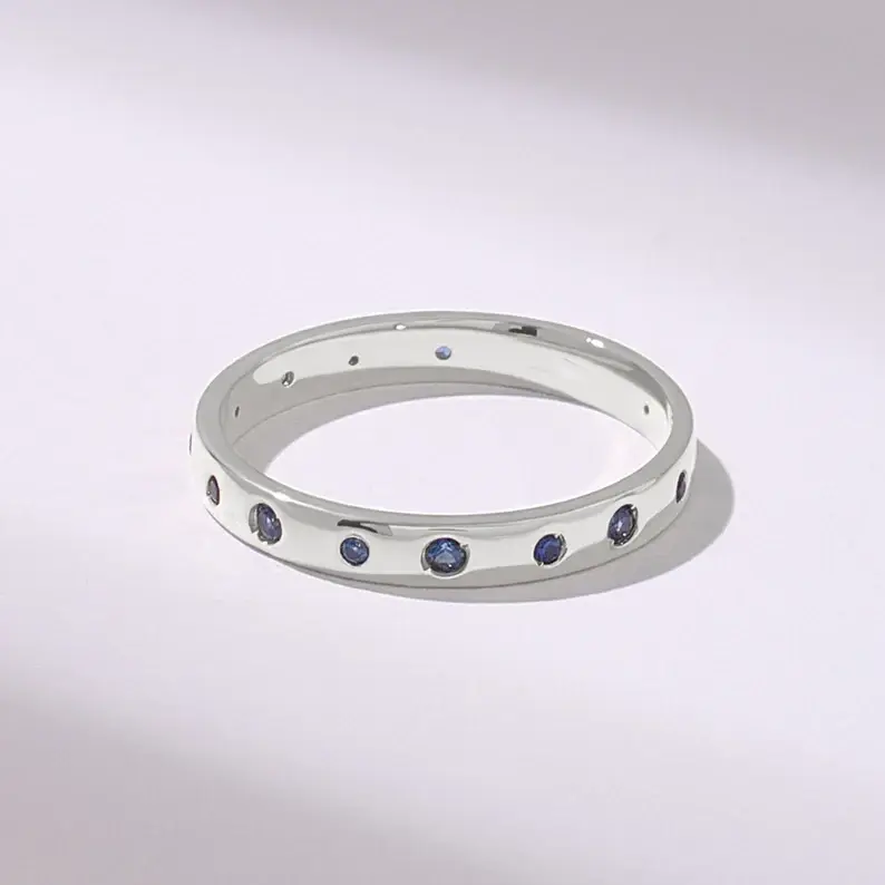 Thumbnail: 18K Solid Gold Alternating Sapphire Wedding Band