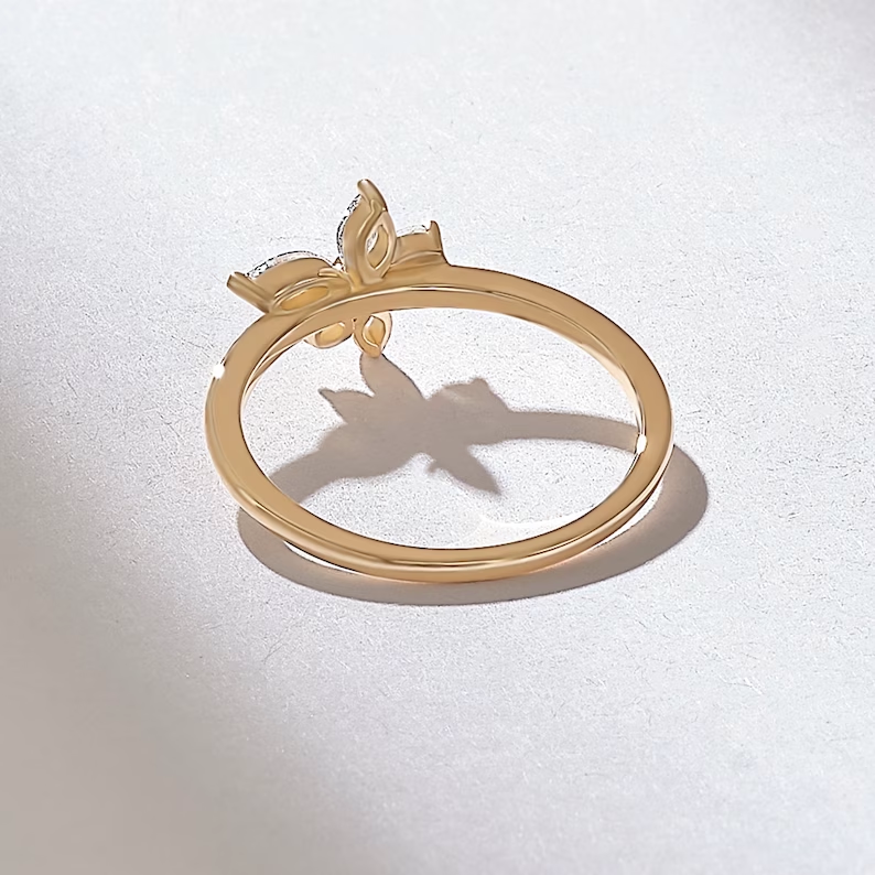 Thumbnail: Flower Promise Ring with 14K Solid Yellow Gold