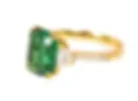 Emerald Cut Natural Emerald & Diamond Engagement Ring in 18K Gold