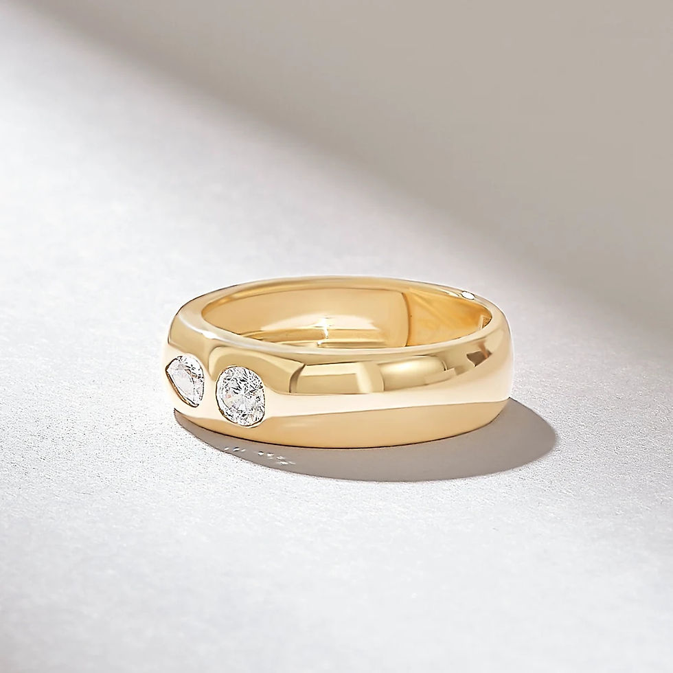 Thumbnail: 18K Solid Gold Two Diamond Dome Ring