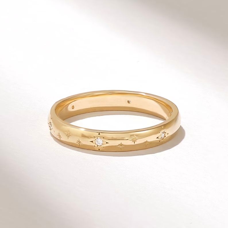 Thumbnail: 14k Solid Gold Dainty Celestial Ring for Women