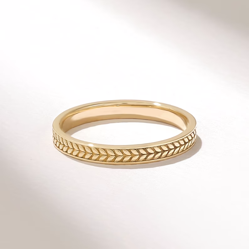14K Solid Gold Wheat Eternity Wedding Band