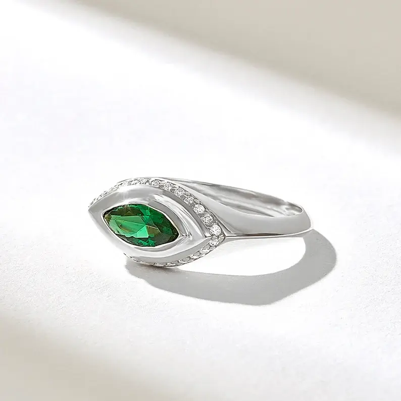Thumbnail: 18K White Emerald Evil Eye Ring