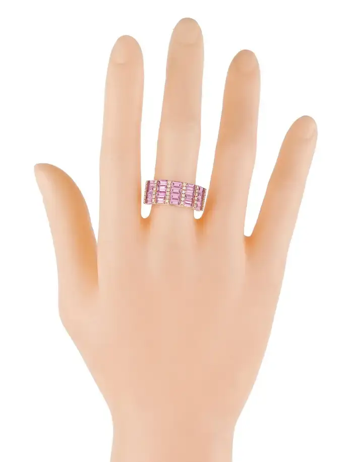 Thumbnail: 18K Solid Gold Vintage Pink Sapphire 2.91 Carat Half Eternity Ring | Luxury Gemstone Jewelry