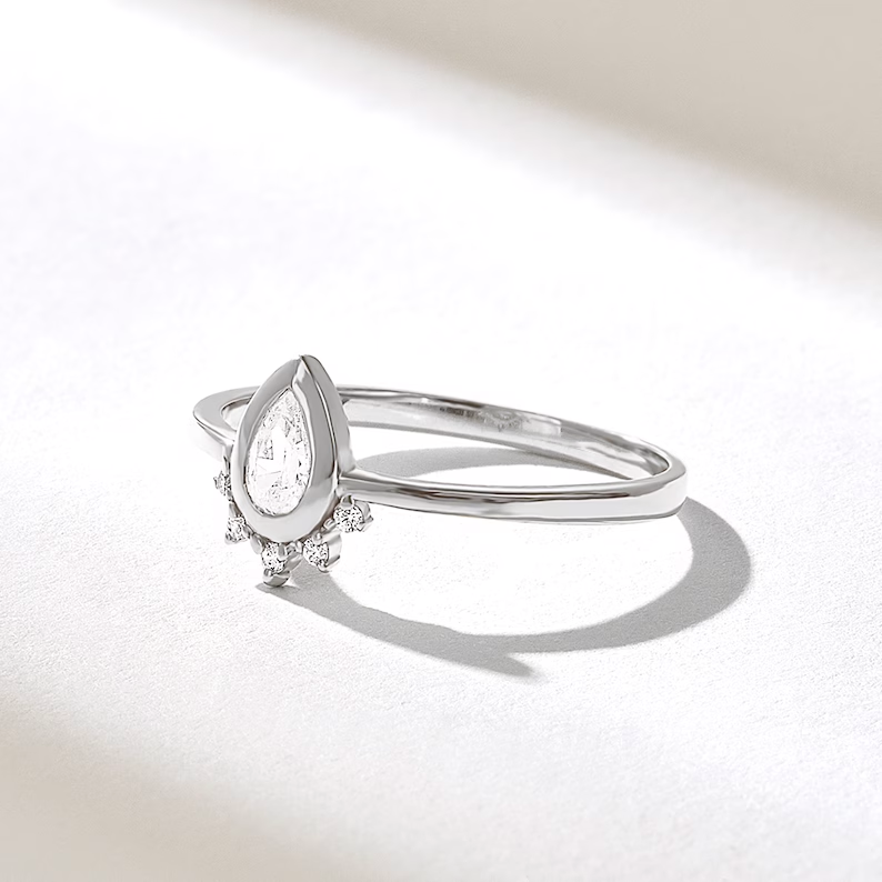 White Gold Pear Diamond Tiara Ring