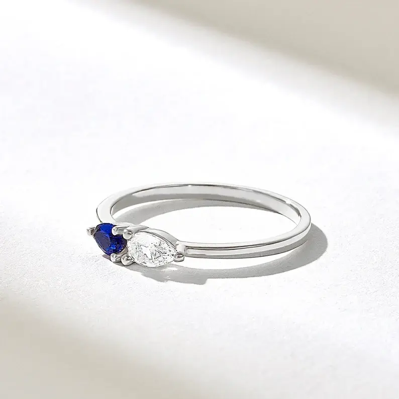 14K Solid Gold Diamond Sapphire Toi et Moi Ring
