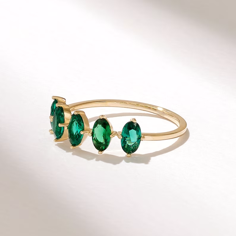 Thumbnail: Prong Set Green Gemstone Band