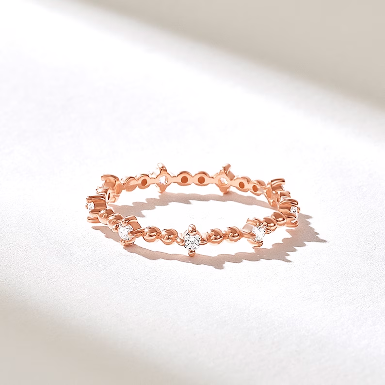 Thumbnail: 18K Solid  Gold Diamond Stacking Ring