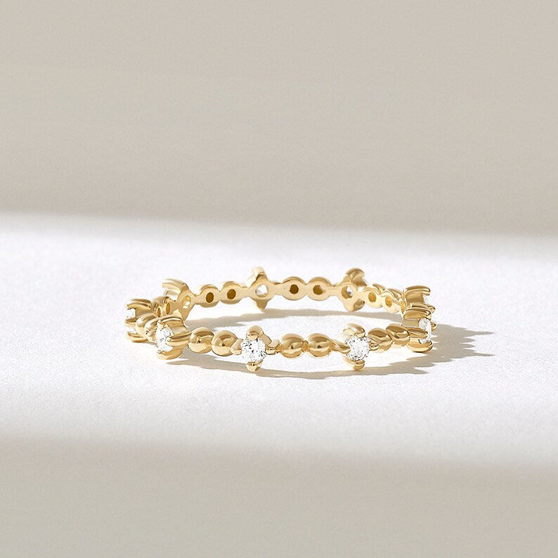 Thumbnail: 18K Solid  Gold Diamond Stacking Ring