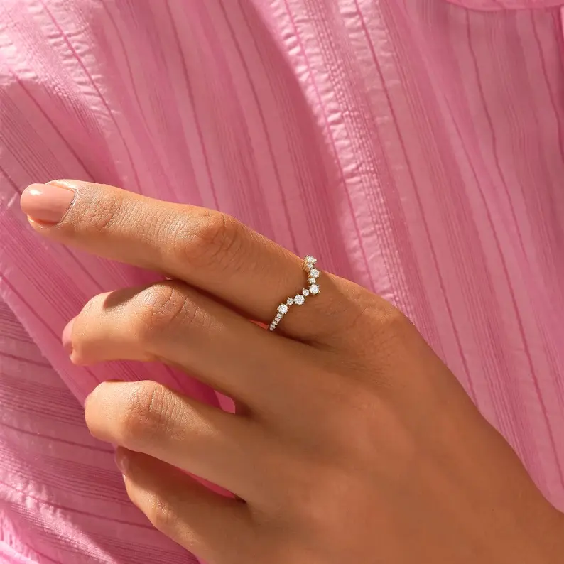 Thumbnail: Solid Gold Bezel Diamond Chevron Ring