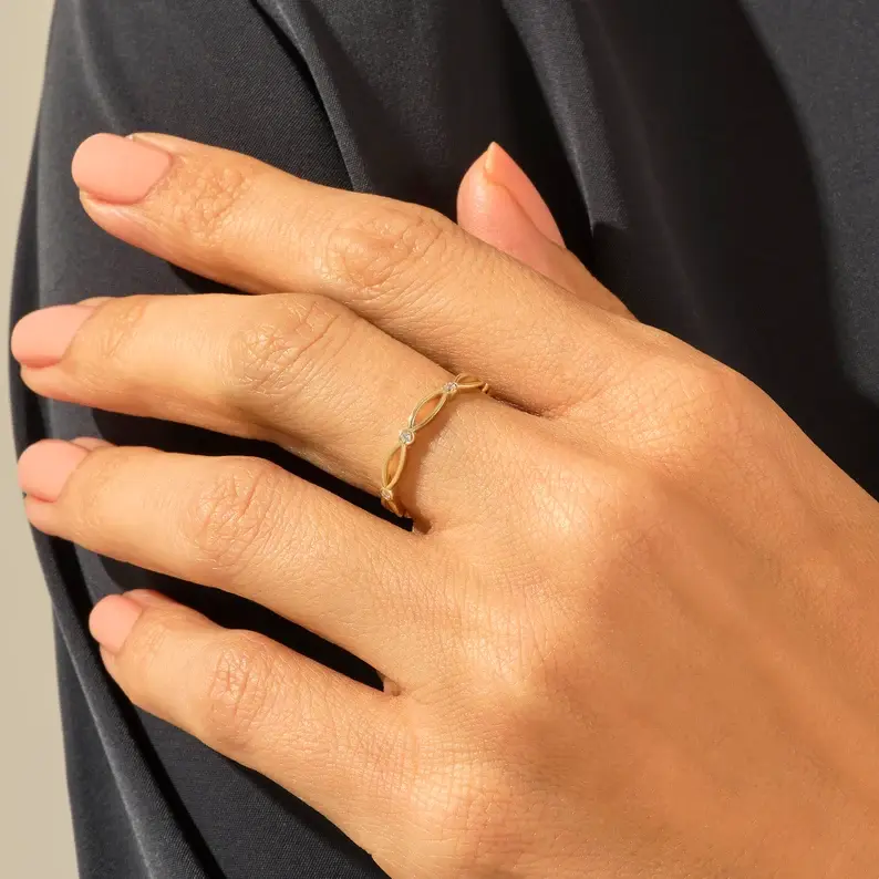 Thumbnail: Solid Gold Diamond Pave Eternity Ring