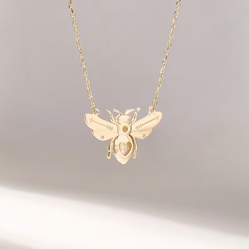 Gold Pave Diamond Bee Necklace