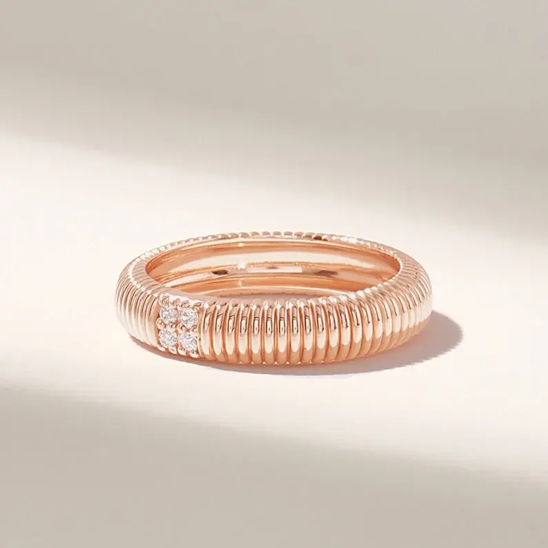 Thumbnail: 18K Solid  Gold Eternity Line Wedding Band