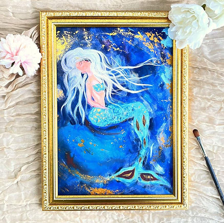 Gerahmter Meerjungfrau Kunstdruck in einem goldenen Bilderrahmen