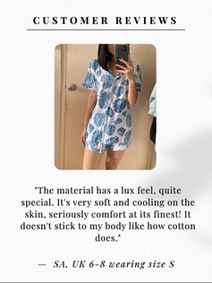 customer review of a woman wearing sleebbee bamboo sleepwear and pajamas set. She said it has a lux feel, soft and cooling and seriously comfy. doesnt stick to her body like how cotton does. 