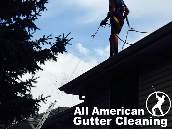 A man on a roof wearing a harness as he is Gutter Cleaning in Savannah, Georgi
