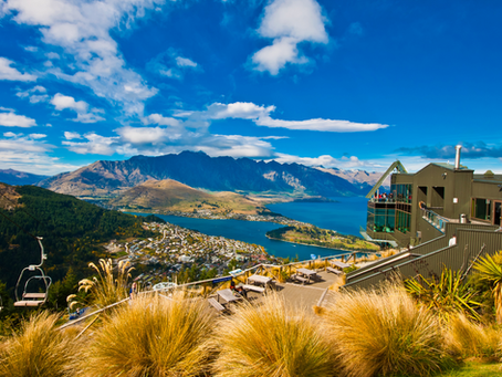 New Zealand, ocean with mountains behind