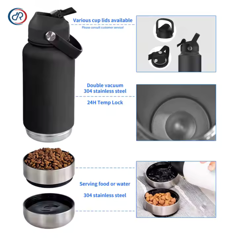 Thumbnail: INSULATED PORTABLE TRAVEL 3 IN 1 PET WATER FEEDER BOTTLE
