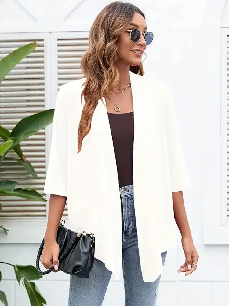Thumbnail: Plus Size Women's Lightweight Open Front Cardigan - Casual 3/4 Sleeve Soft Drape