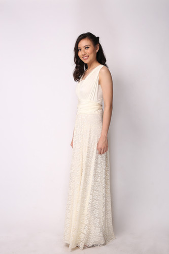 chinese dress ladies Short Sleeve Lace Overlay Maxi Dress M / Mauve