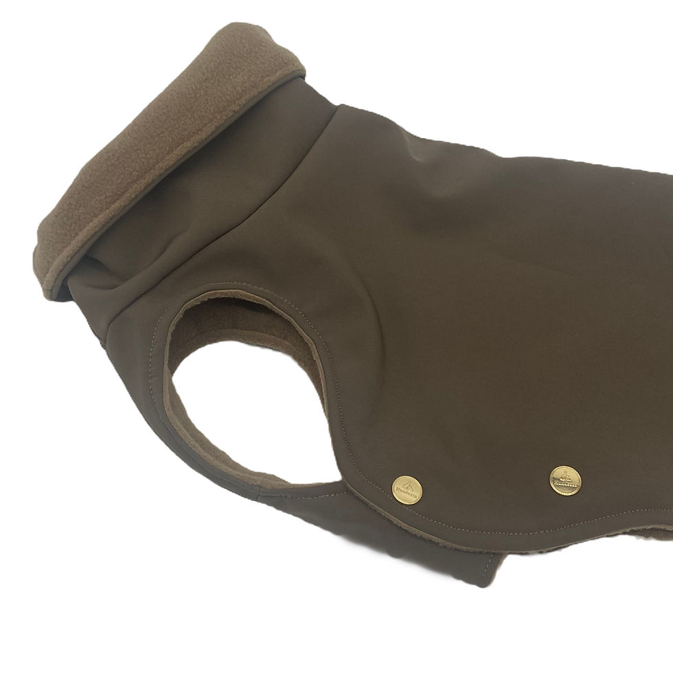 Miniaturbild: Frenchie Hundemantel Softshell TAUPE mit Fleece TOFFEE