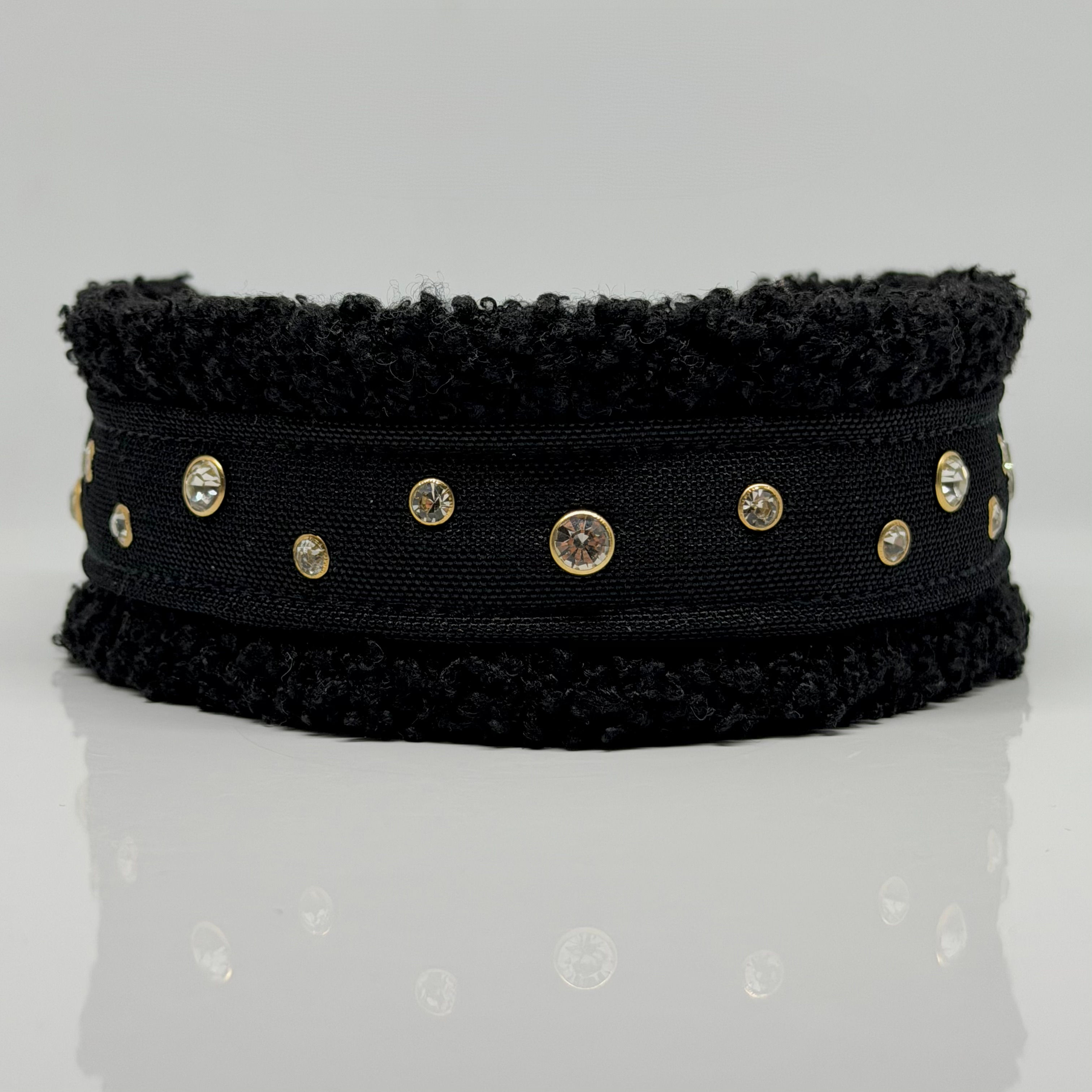 Unterlegtes Halsband BLACK + Teddy ONYX