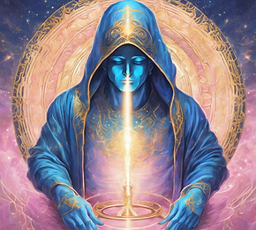 male handsome Pleiadian ascended master, with a tube of light above the head, no face he