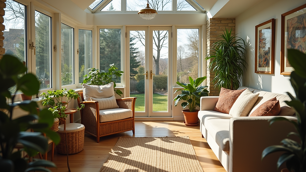 High angle view of a cozy conservatory setup