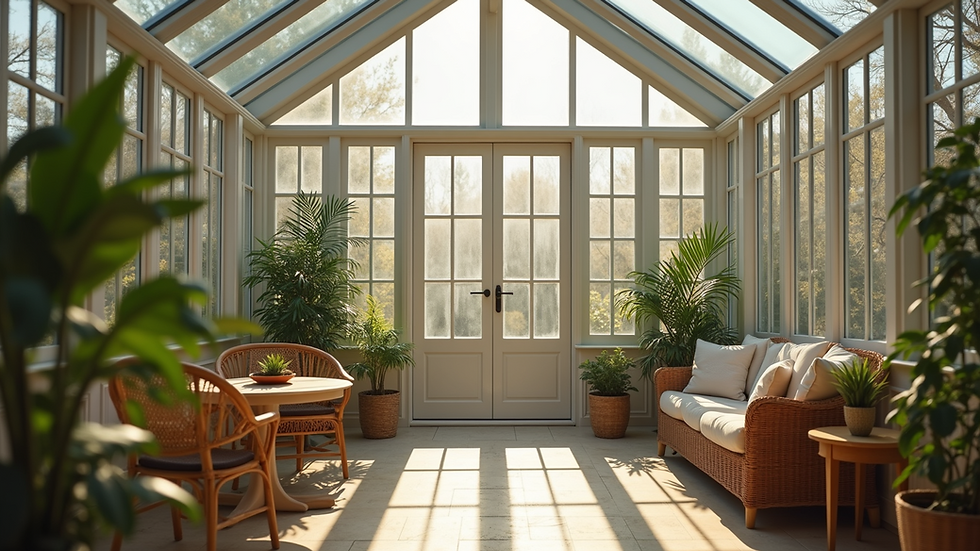 Wide angle view of a cozy conservatory
