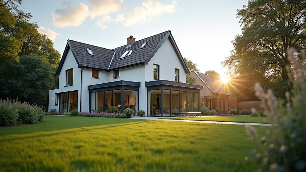 Eye-level view of a modern home with a new conservatory roof