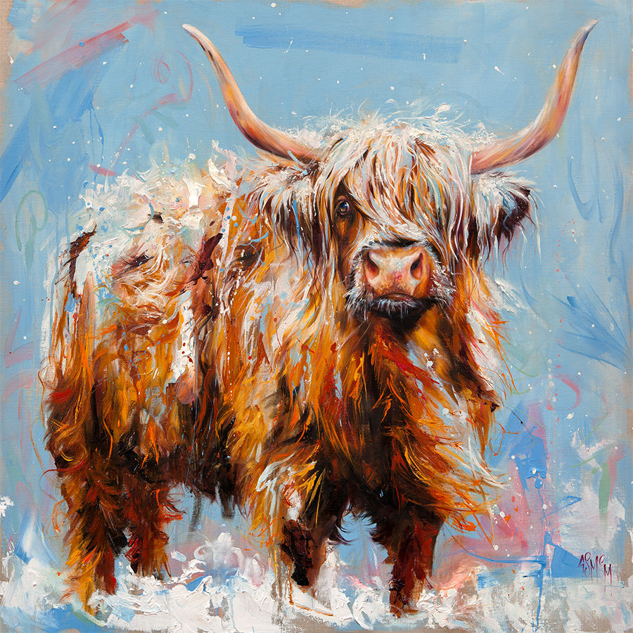 Scotland, Scottish, bull, landscape painting