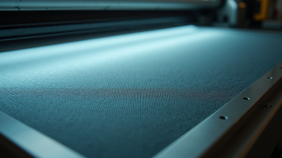 Close-up view of a screen printing frame with mesh stretched tightly