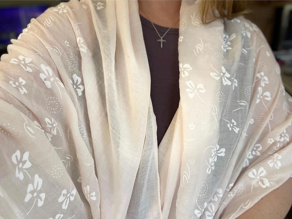 Thumbnail: Lightweight Floral Orthodox Head Covering, Cotton/Poly Shawl, Scarf, Breathable