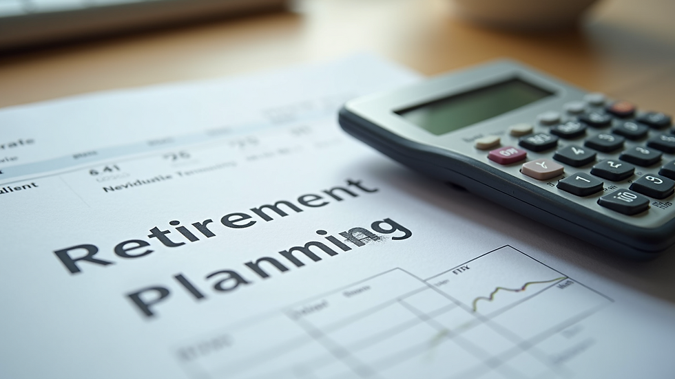 Close-up view of retirement planning documents and calculator on a desk