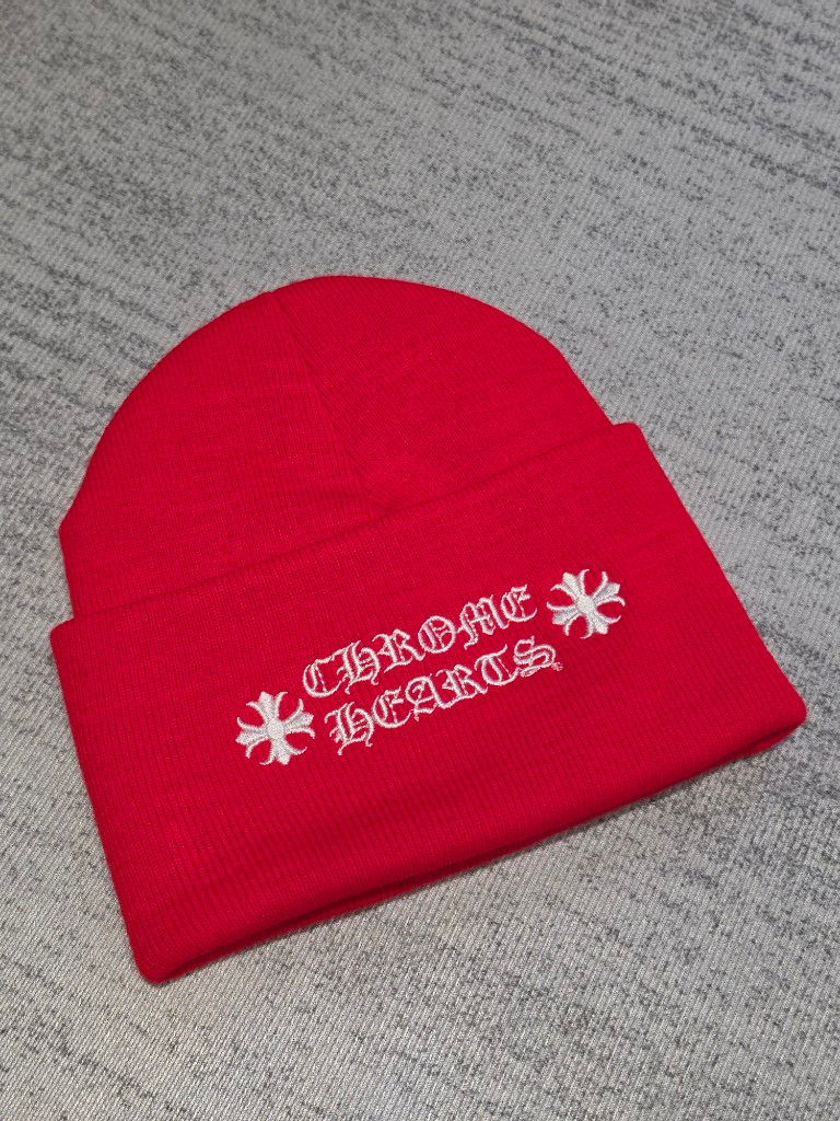 縮圖：克羅心 Chrome Hearts 歌德文刺繡毛帽(紅)