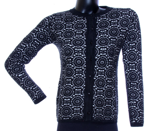 Women's Sweater in Black with White Floral Pattern from Woollen Store