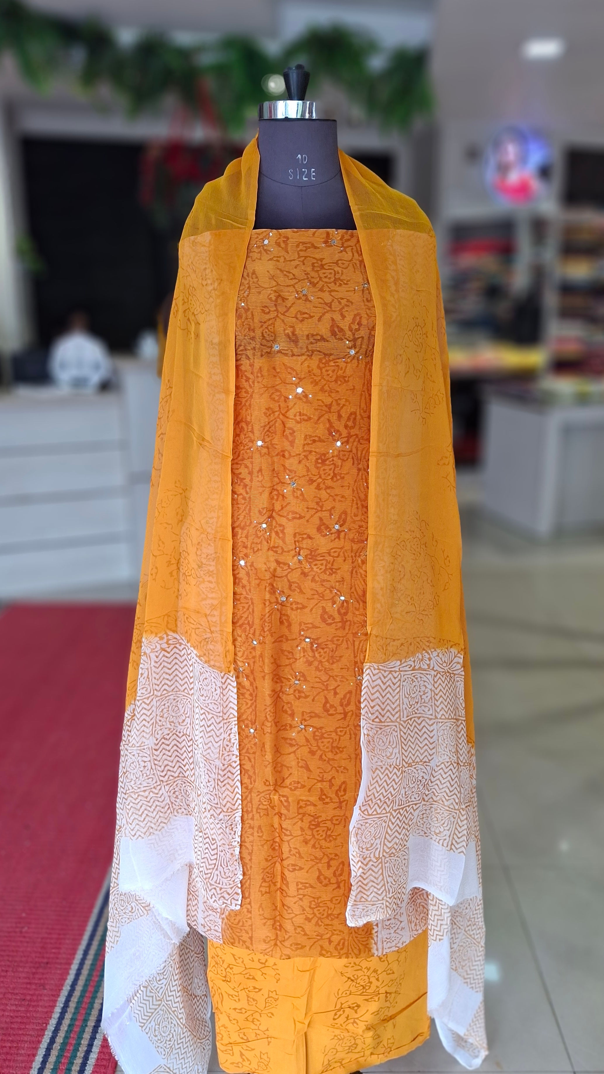 Kotta unstitched salwar set with mirror work 