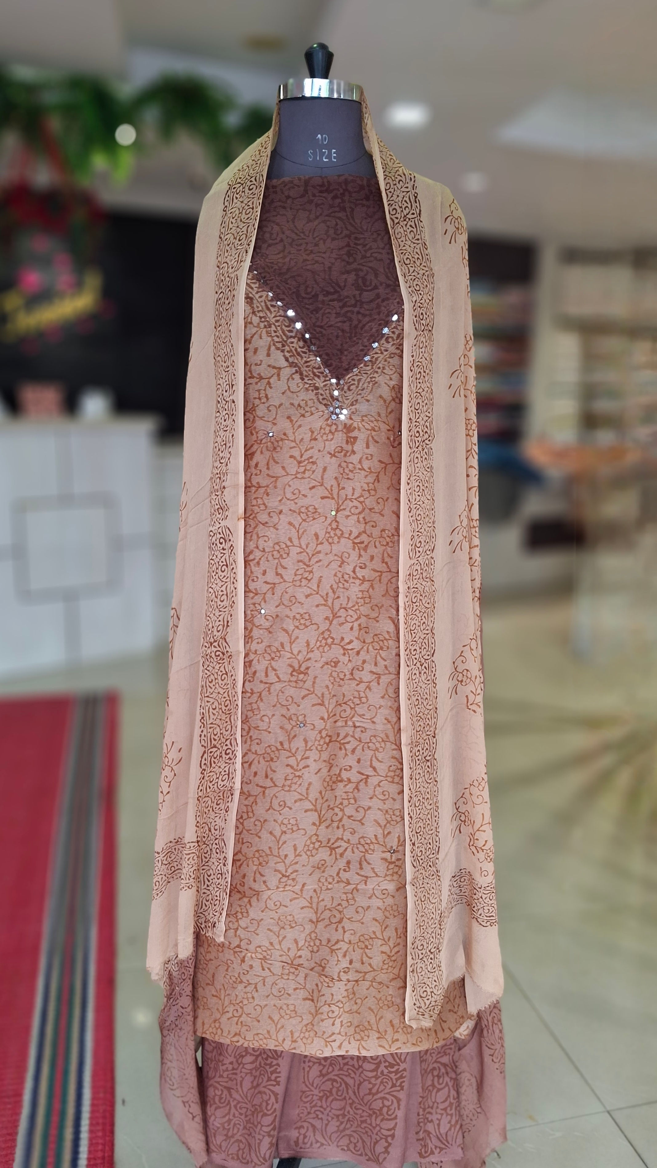 Kotta unstitched salwar set with mirror work 