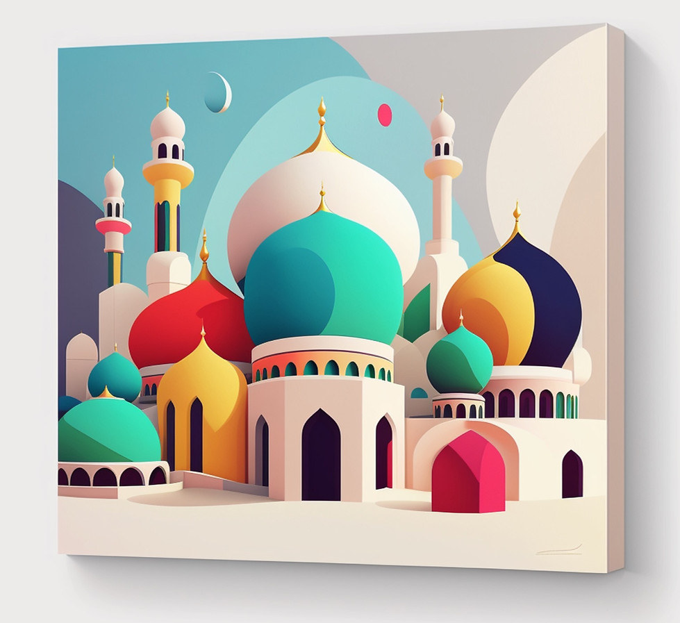 a big masjid with many colorful doms
