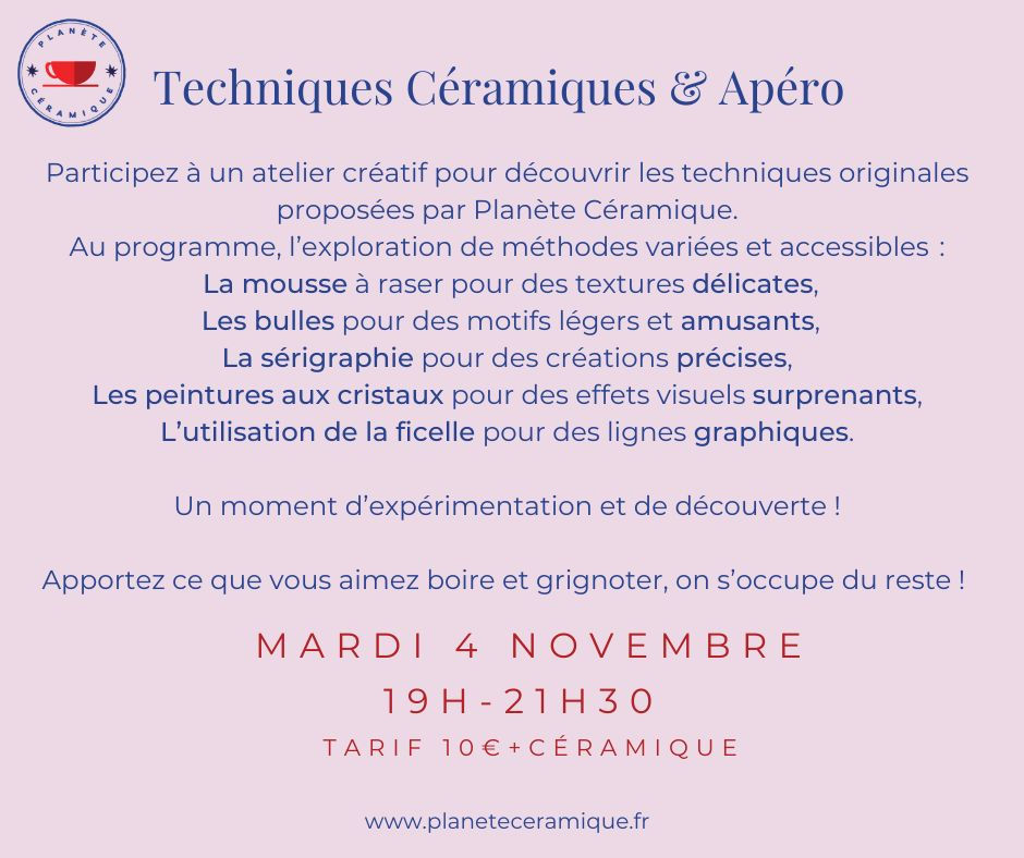 Techniques céramiques et apéro novembre
