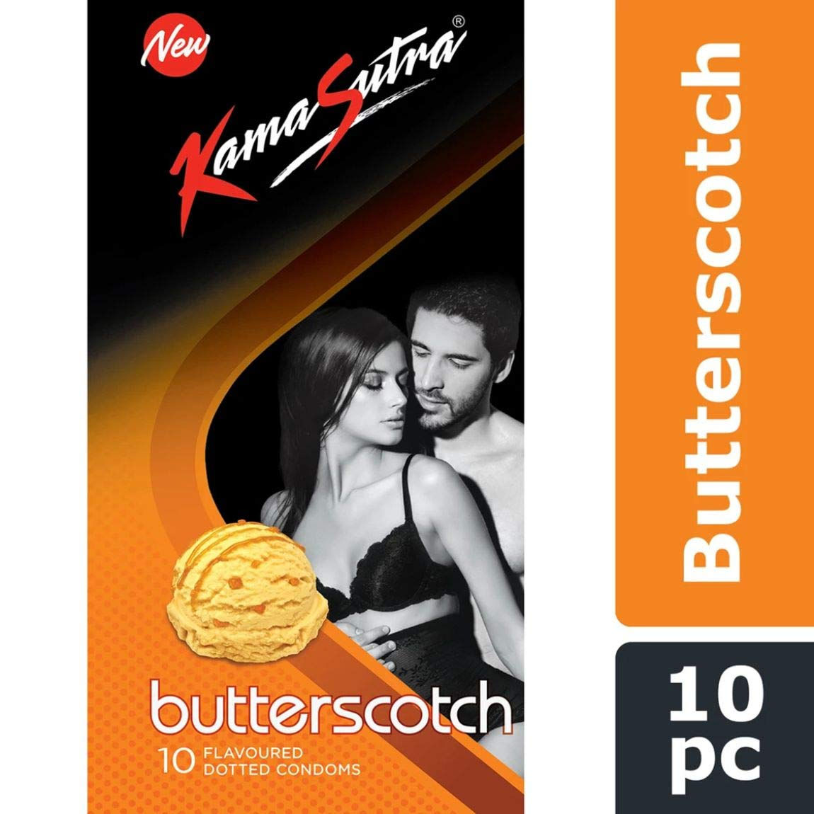 KS A 'KAMASUTRA' Men's Lubricated Condoms Orange Colored Butterscotch Flavour Co