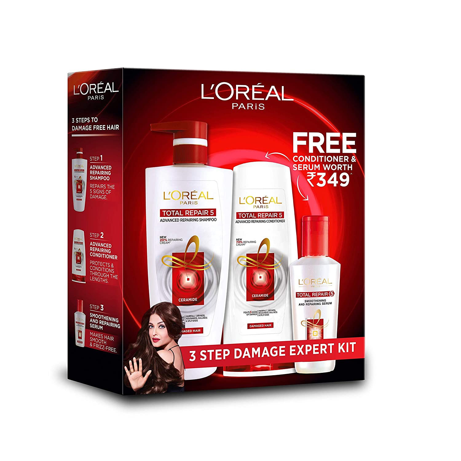 L'Oreal Paris Total Repair 5 Shampoo with Free Conditioner & Serum Worth Rs 349