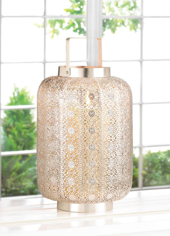 Thumbnail: Tall Silver Lace Design Candle Lamp