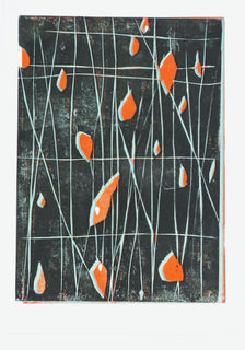 Eva Schnitzer, Flämmchen, Holzschnitt Unikat, 2020, 50x35