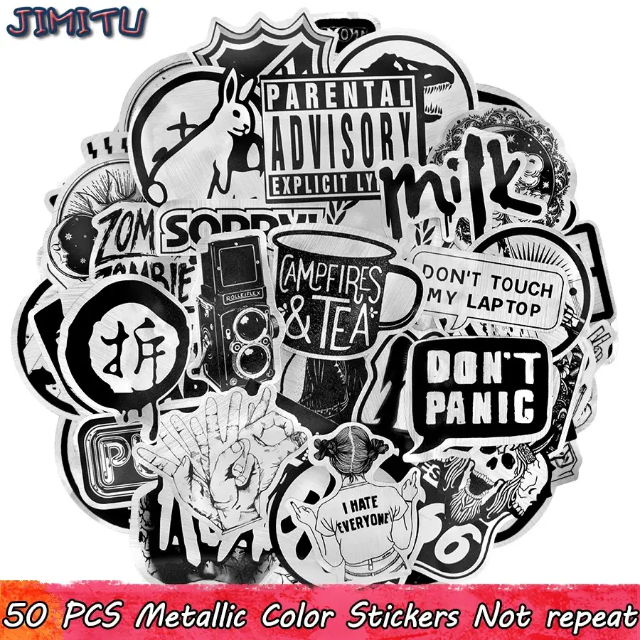 50 PCS Metallic Black and White Sticker