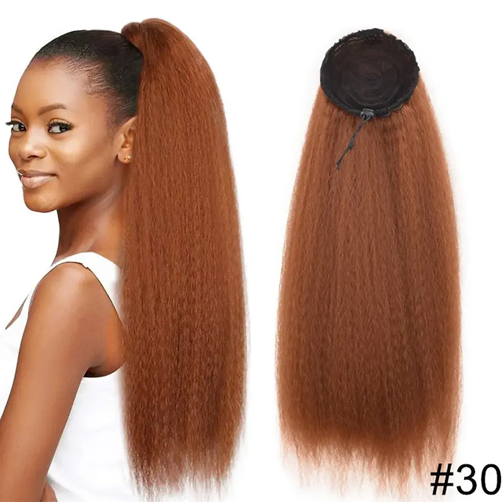 Thumbnail: 22inch Drawstring Ponytail Synthetic Long Kinky Straight
